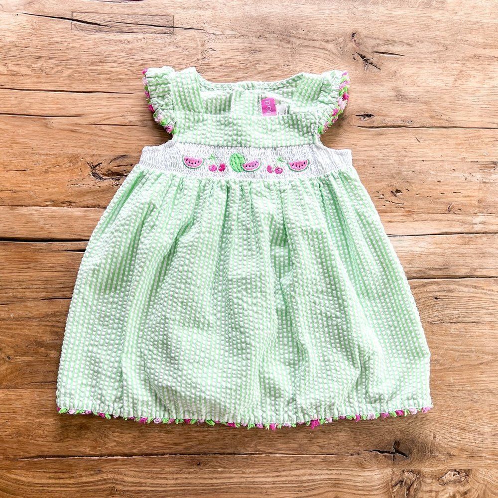 Embroidered Watermelon Seersucker Dress, Size 6